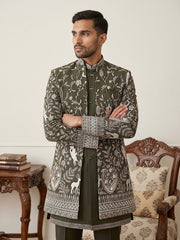 Men's Premium Japanese Fabric Indo-Western Set ( 50JIND 230Mehndi )