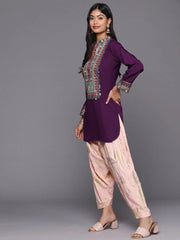 Purple Printed Sequined Kurti with Salwar-AHTUSL-COMBO-852