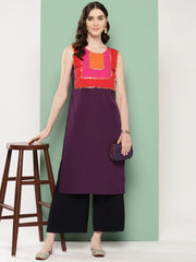 Burgundy Yoke Design Sequined Kurta-AHKUCRPL-1084