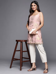 Pink Printed Tunic With Lace Inserts-AHTUCRFP-8128