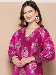 Pink & Gold Toned Block Print Kurta-AHKUPSGP-1101-ICH