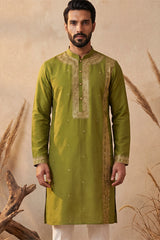 Green Silk Blend Solid Emboidered Straight Kurta With Trouser MKSET2313