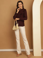 Wine Woven Design Women's Top-JNT-2025Wine