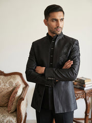 Japanese Fabric Embroidered Indo-Western Set ( 50JIND 223Black )