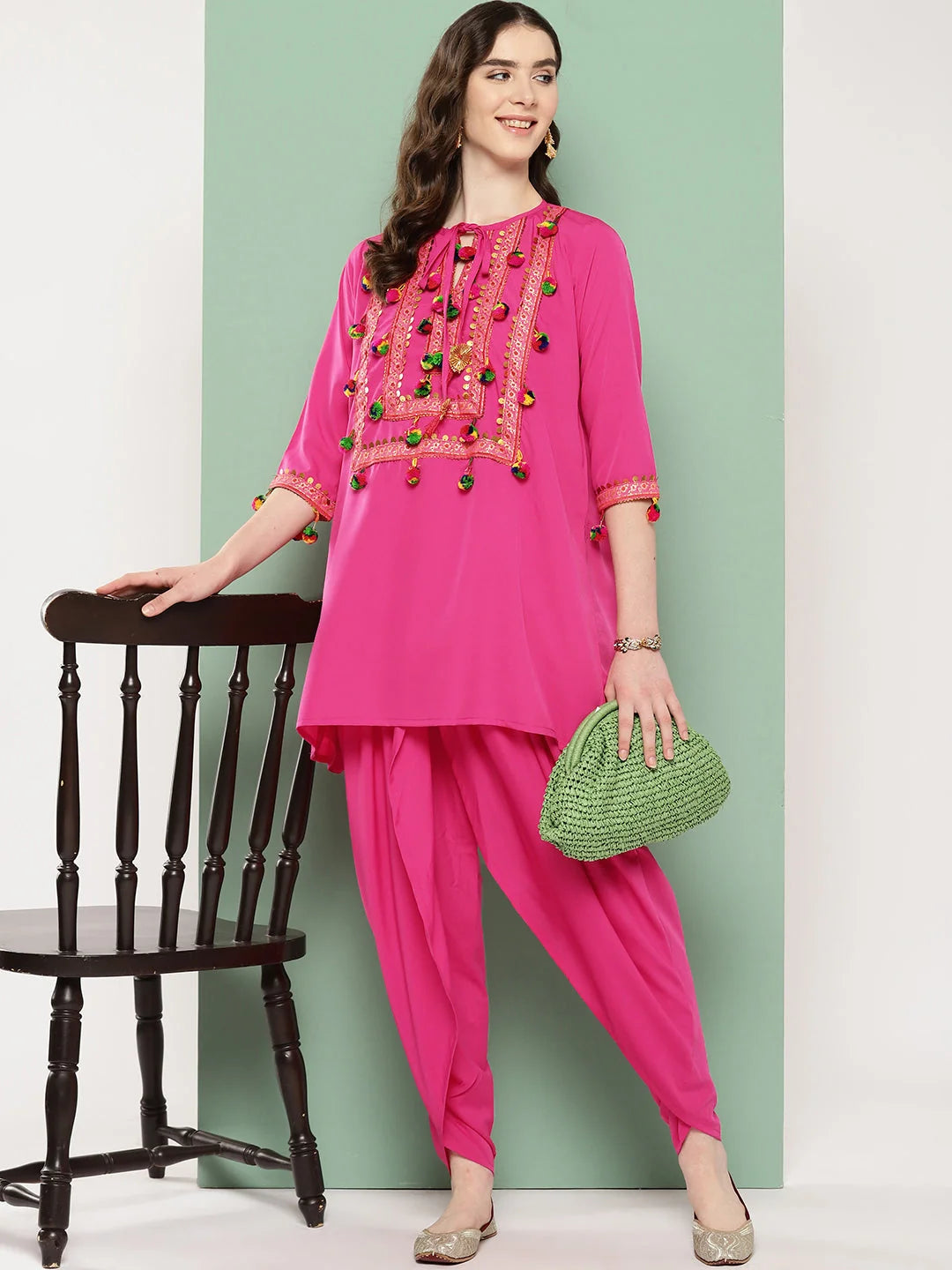 Pink Embellished Tunic & Dhoti Pants Set | Two Piece Sets