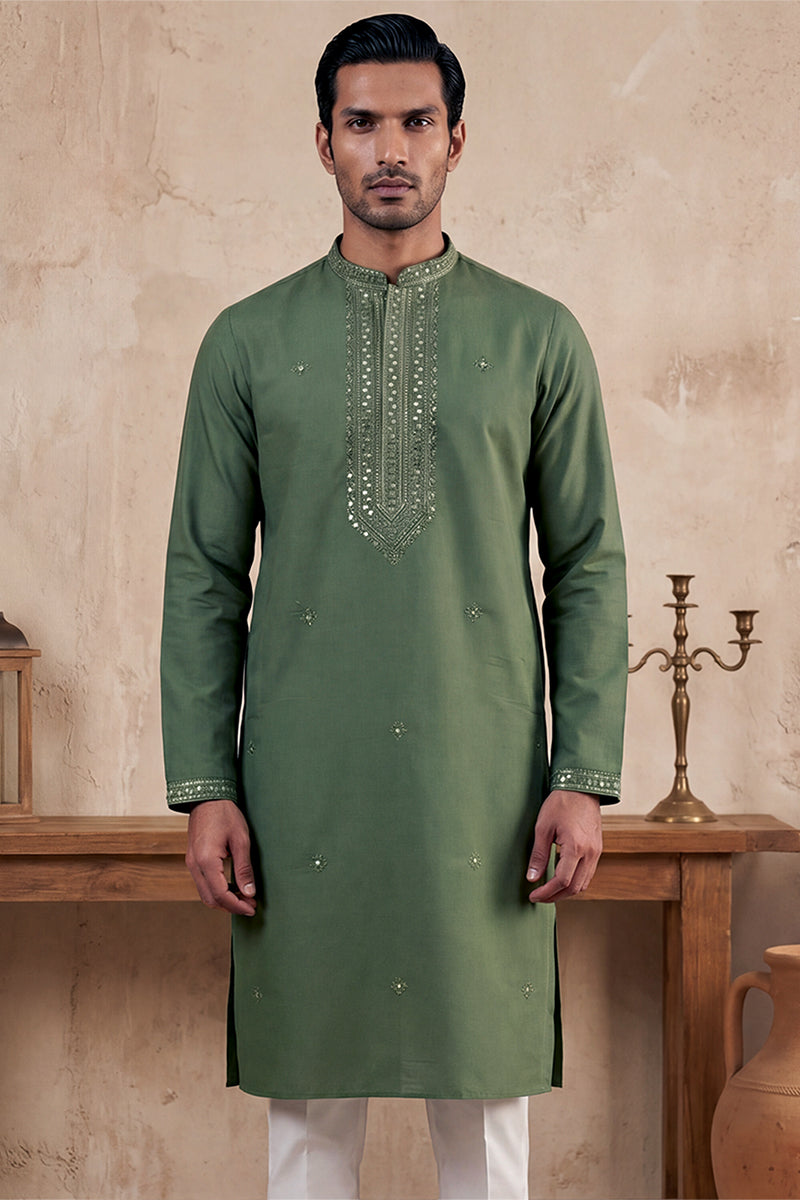 Green Silk Blend Solid Emboidered Sequins Kurta With Trouser MKSET2276