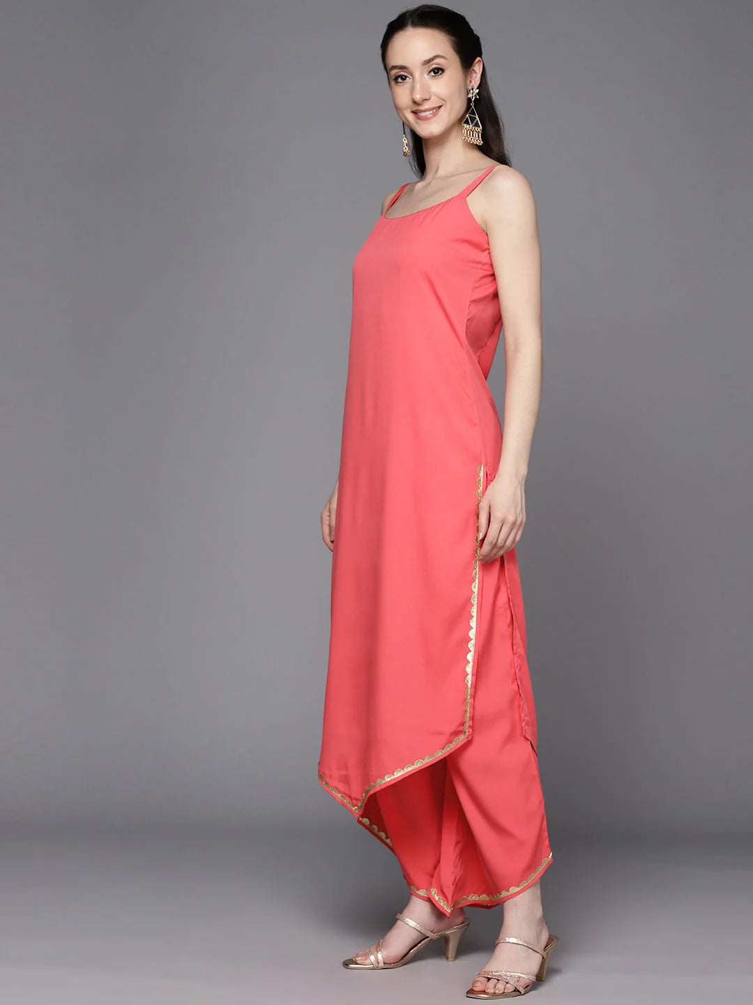 Coral Kurta Palazzo Set with Dupatta | Women's Ethnic Wear