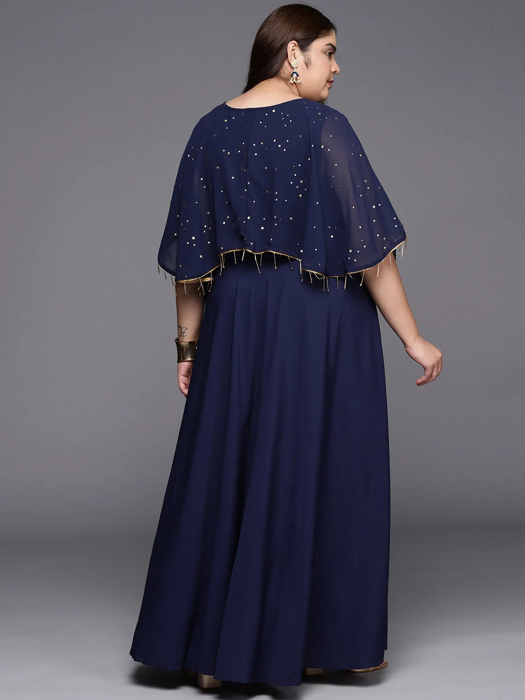 Navy Blue Plus Size Printed Indian Dresses Online