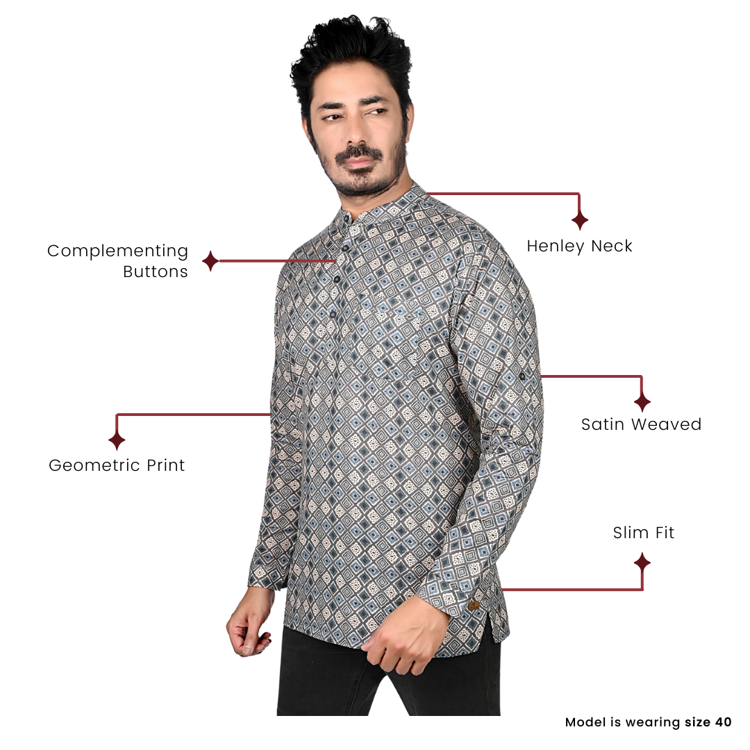 Cotton Short Kurta for Men - Multicolor | SKRB12525G | DesiQlo
