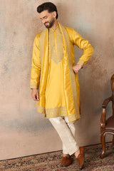 Yellow Silk Blend Solid Embroidered Kurta With Dupatta MKUD1026