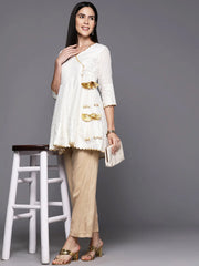 Off white & Gold-Toned Printed Chanderi Ethnic Tunic-AHTUCHFP-8163