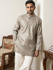 Silk Blend Foil Print Kurta & Korean Pants Set ( 65KP PJ11W 5587Grey )