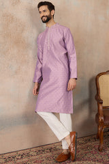 Lavender Jacquard Solid Embroidered Kurta MKU2466