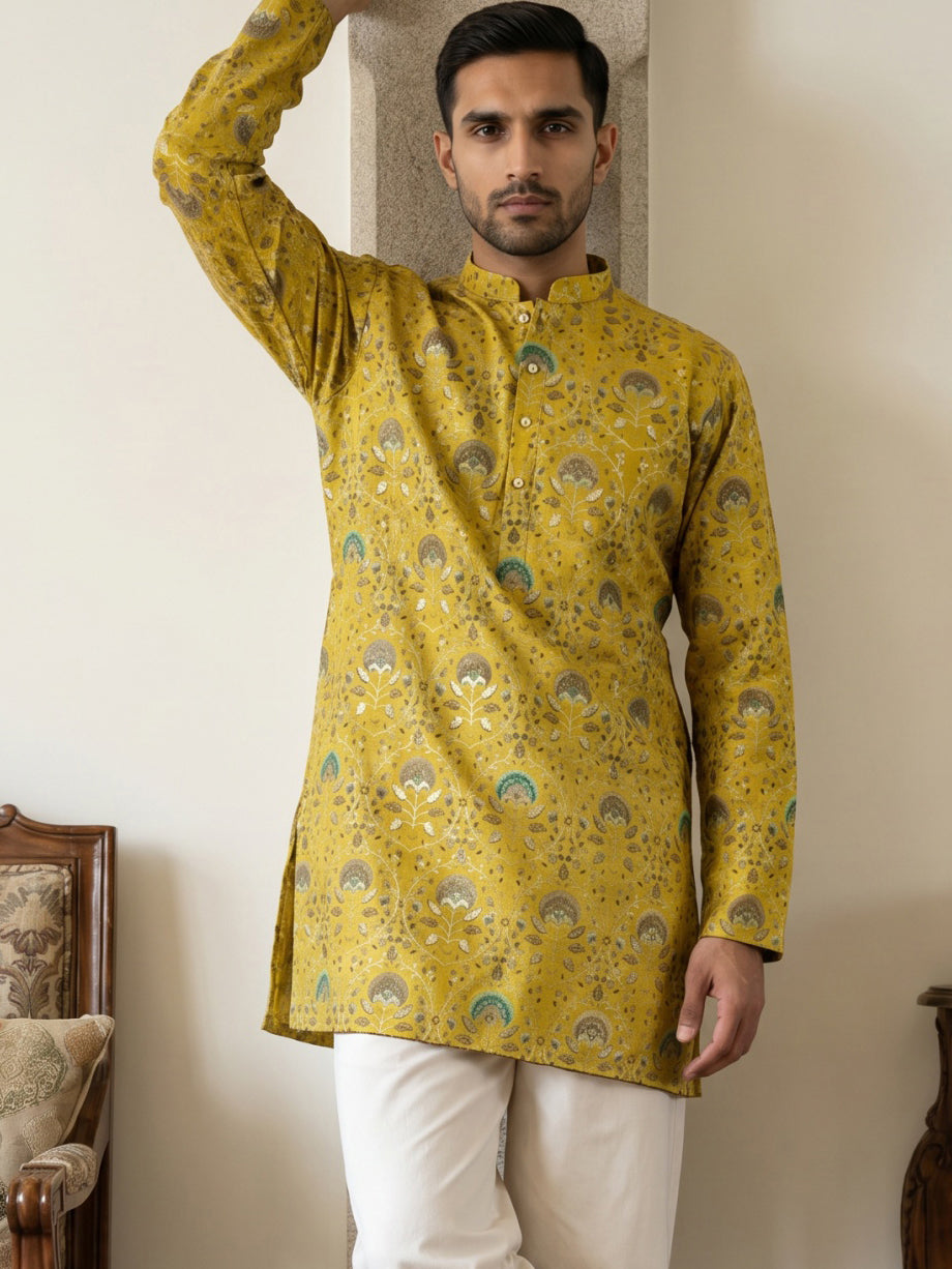 DesiQlo Men Printed Kurta Only - Yellow - 65KO_5587Mustard_S