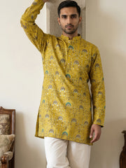 Silk Blend Foil Print Kurta ( 65KO 5587Mustard )