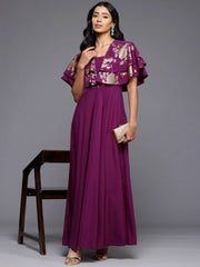 Floral Printed Flared Sleeves Maxi Gown-AHEDCRSP-253