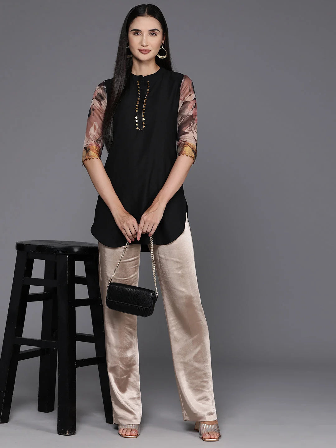 Black & Brown Sequined Tunic Top - Printed Indian Kurtis Online