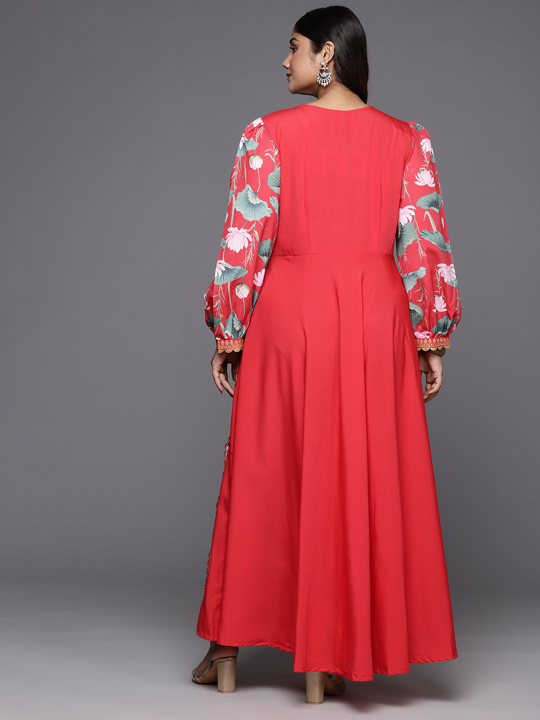 Red Floral Plus Size Maxi Dress | Indian Dresses Online