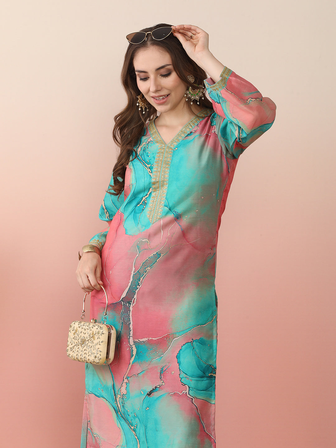 Abstract Print Pakistani Kurta Palazzo Set for Women