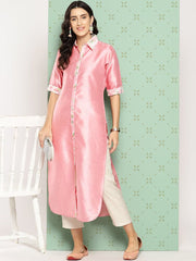 Pink Floral Printed Art Silk Kurta-AHKUPSDP-1096-ICH