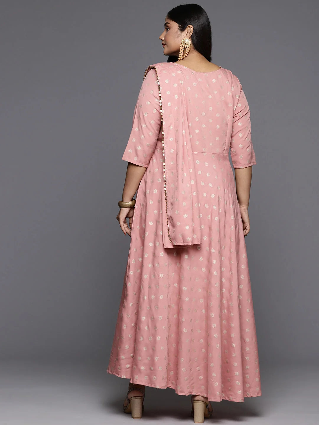 Pink Plus Size A-Line Maxi Dress | Anarkali Kurti for Women