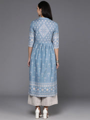 Blue & White Printed Pure Cotton Kurta-AHKUCOKH-1092
