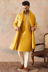 Yellow Silk Blend Solid Embroidered Kurta With Dupatta MKUD1022