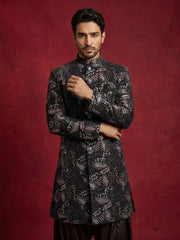 Premium Velvet Embroidered Indo-Western Set ( 50JIND 194Black )