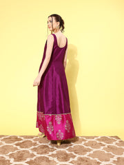 Purple Poly Silk Printed Maxi Dress-AHEDPSGP-181-FF