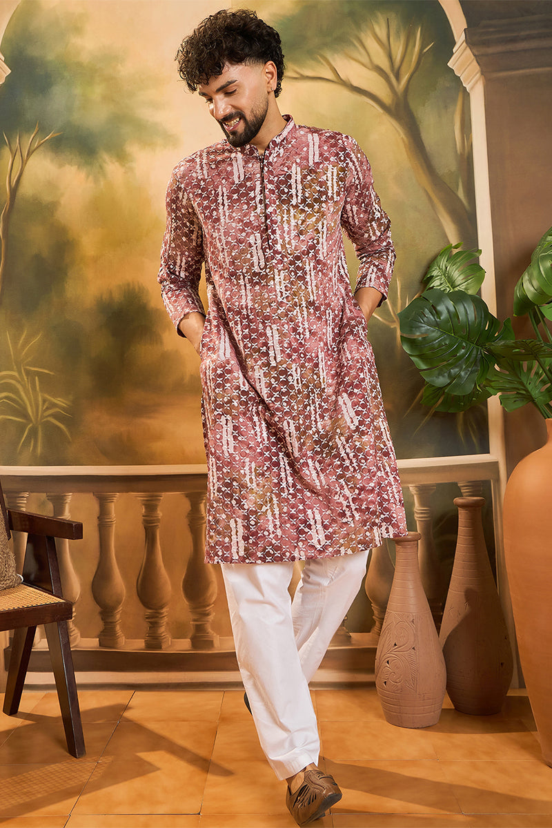 Brown Viscose Rayon Shibori Embroidered Straight Kurta MKU1476