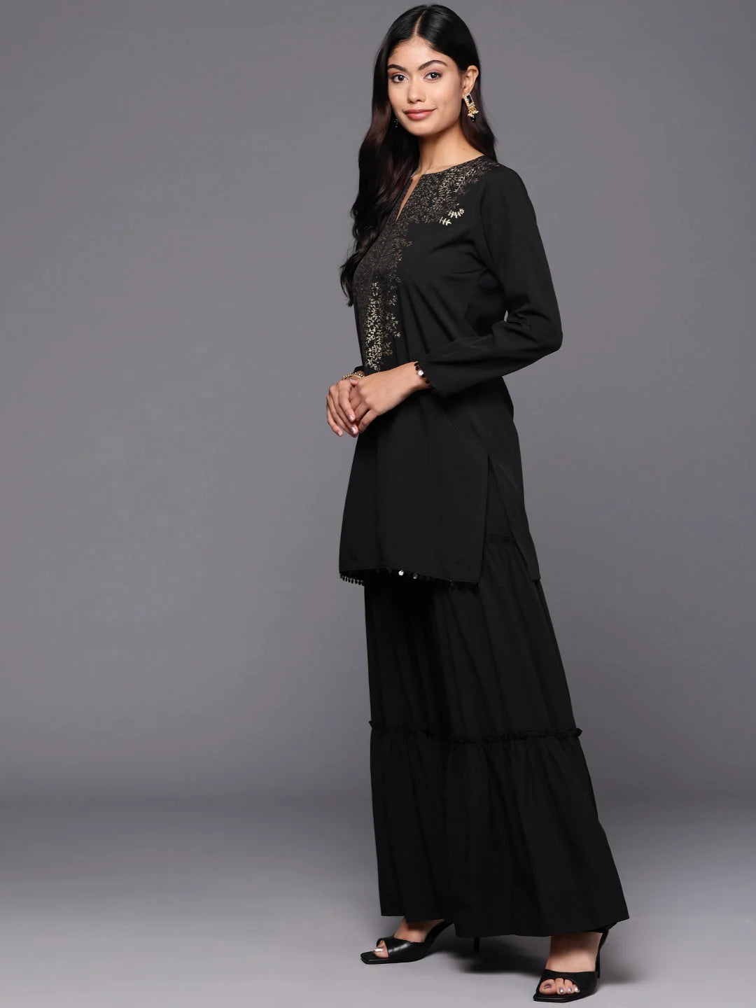 Black Floral Sharara Set - Designer Sharara Suits for Women