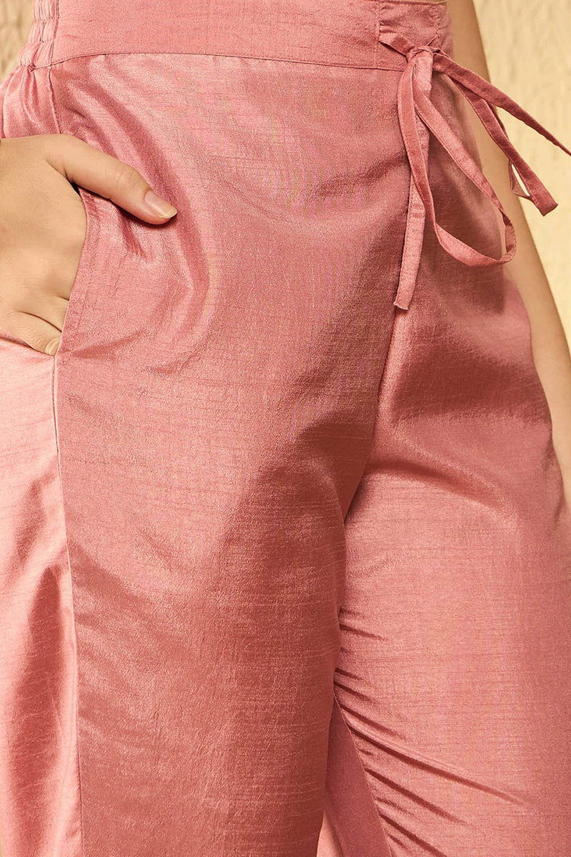 Peach Silk Blend Embroidered Kurta Trouser With Dupatta HOPPKSKD2595 |