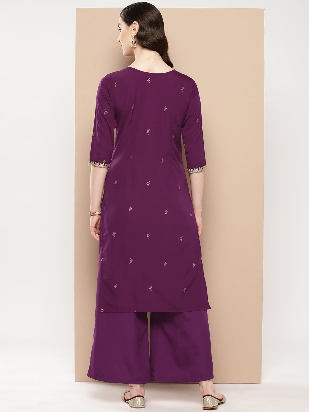 Burgundy Floral Printed Kurta Palazzo Set - Stylish Women's Ou...