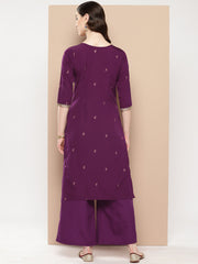 Burgundy Floral Yoke Design Kurta with Palazzos-AHKUPZ-COMBO-761-ICH