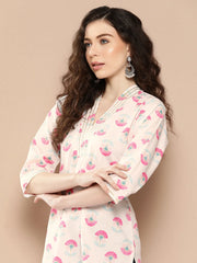 Off White Floral Printed Tunic-AHTUCRDP-8138-ICH