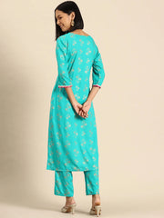 Kurta Pyajama with gota work in Mint Blue Print