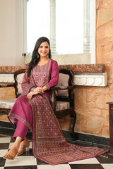 Purple Cotton Blend Ajrakh Printed Straight Kurta Trousers With Dupatta PKSKD3064