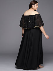 Black & Gold Plus Size Off-Shoulder Maxi Ethnic Dress-AP-AHKUCRGRFP-855