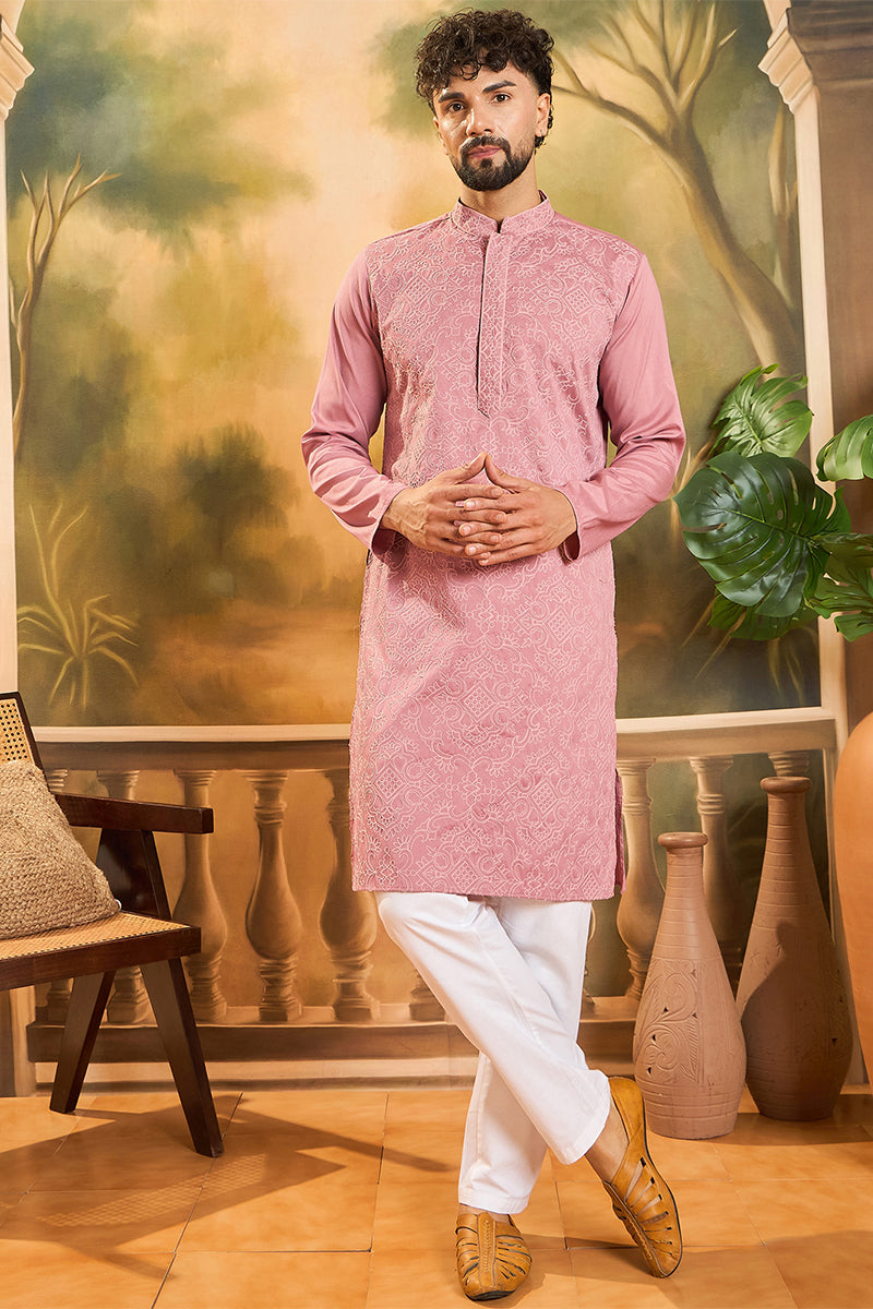 Mauve Silk Blend Solid Embroidered Straight Kurta MKU1496