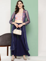 Women's Multicoloured Printed Crop & Sharara Set Co-Ords with Shrug-AHBLSHJK-COMBO-762-ICH