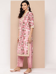 Pink Floral Printed Kurta with Trousers-AHKUPN-COMBO-845-ICH