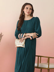 Puff Sleeves Maxi Ethnic Dress-AHEDCRPL-246-ICH