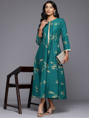 Floral Printed Midi A-Line Ethnic Dress-AHEDCNFP-252