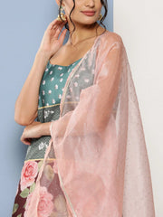 Women's Green & Pink Floral Printed Gotta Patti Sharara Set With Dupatta-AHTUDUSH-COMBO-609-ICH