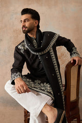 Black Silk Blend Solid Embroidered Kurta & Trouser With Dupatta MKPD1012
