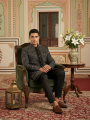 Men Black Embroidered Indo-Western Set ( 50JIND 124Black S )