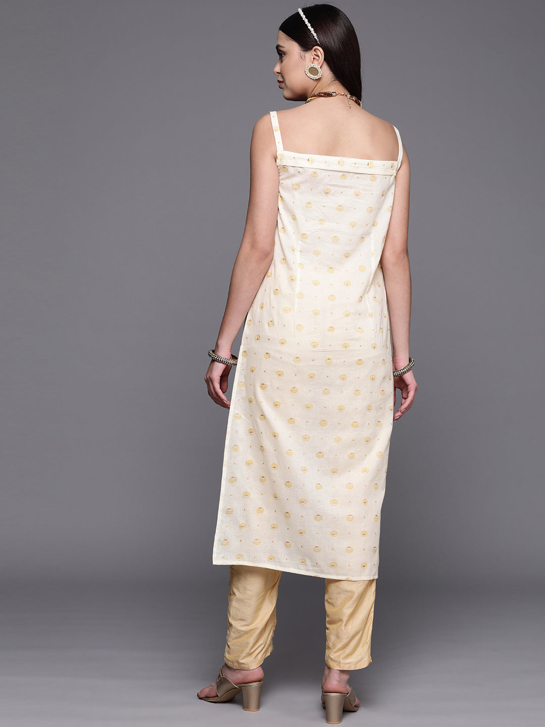 Off White Cotton Printed Indian Kurta - Everyday Comfort