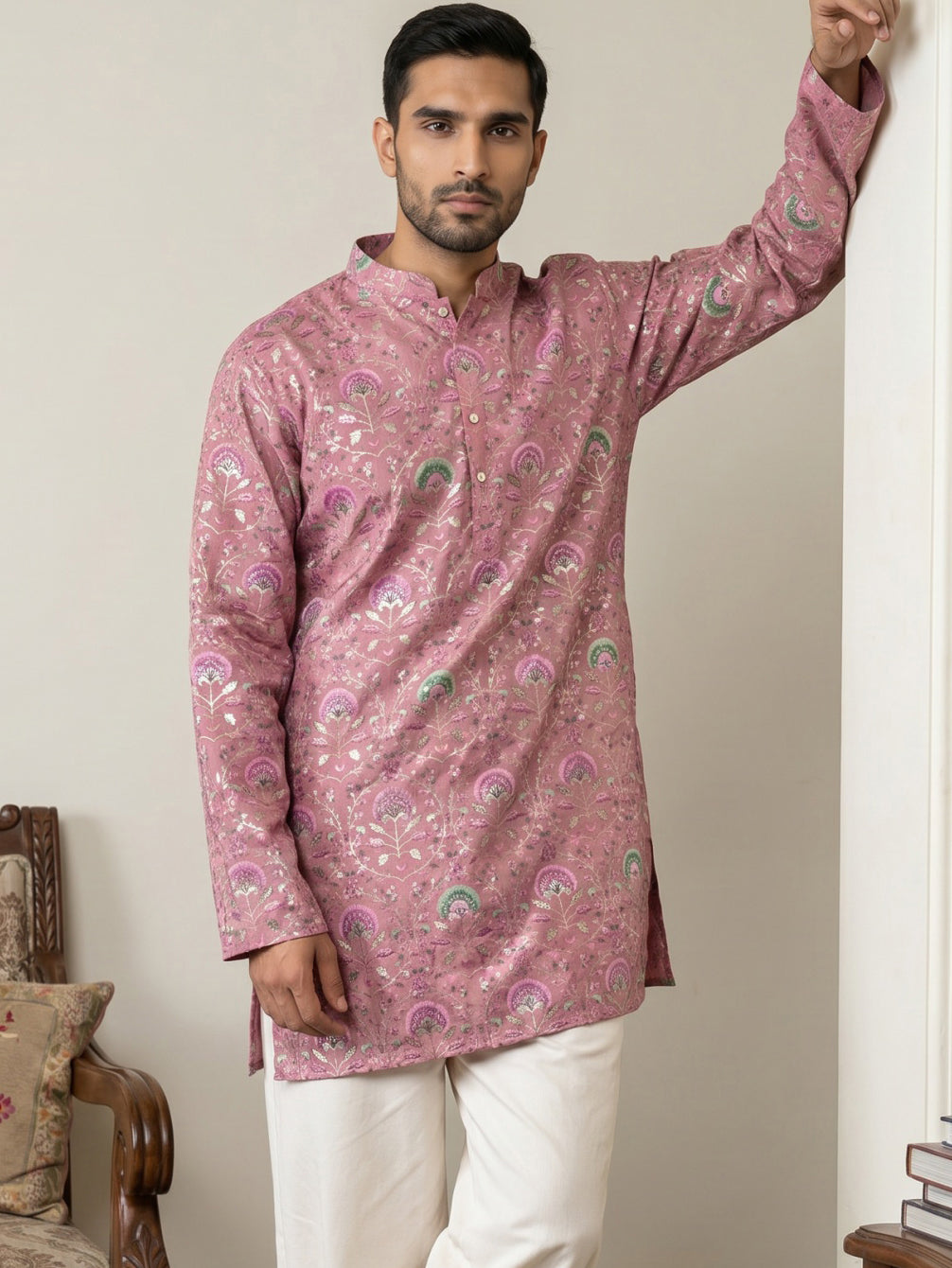 DesiQlo Men Printed Kurta Only - Purple - 65KO_5587Purple_S