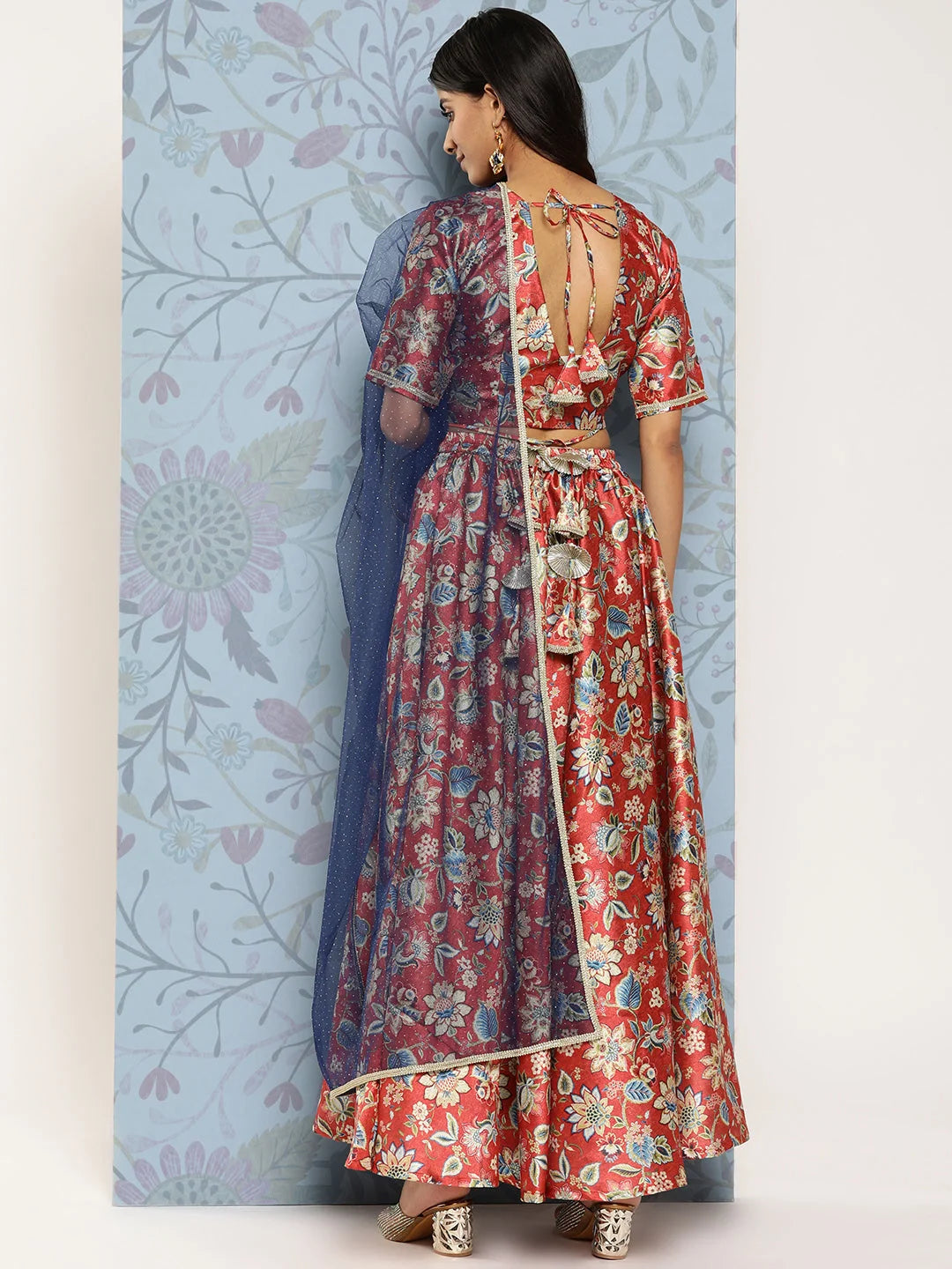 Rust & Blue Floral Lehenga | Ready to Wear Women's Lehenga Choli