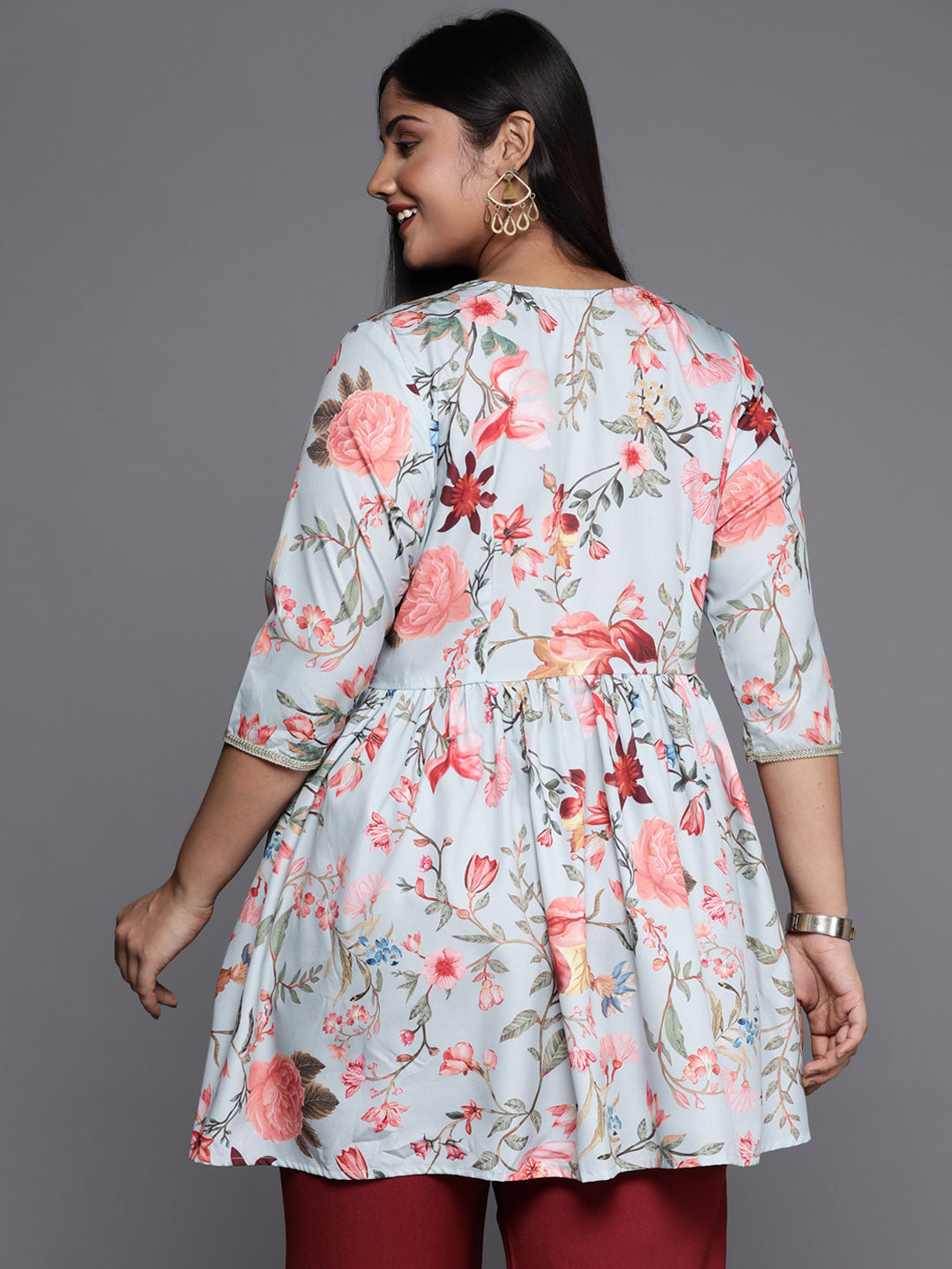 Sea Green Plus Size Tunic Top - Floral Printed Indian Kurtis